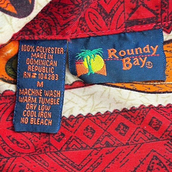 Vintage Roundy Bays Surf Hawaiian Shirt Size M Woody Print Red Beach - Picture 10 of 11